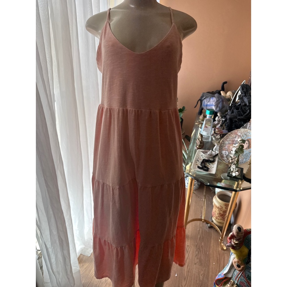 Old Navy Peach Tiered Midi Dress Womens Medium Sleeveless V-Neck Tie Back Summer